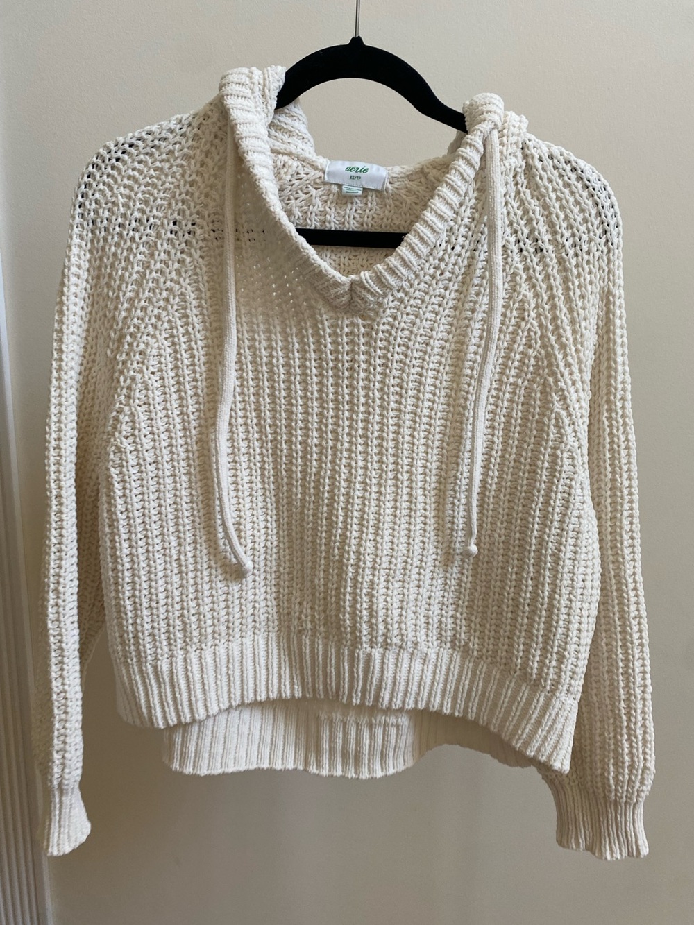 Aerie hoodie thick cream-colored ribbed knit Sz XS